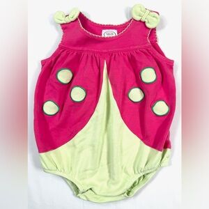 TALBOTS KIDS Vintage Pink‎ & Green Ladybug Bow Strap Bubble One Piece Size 6M